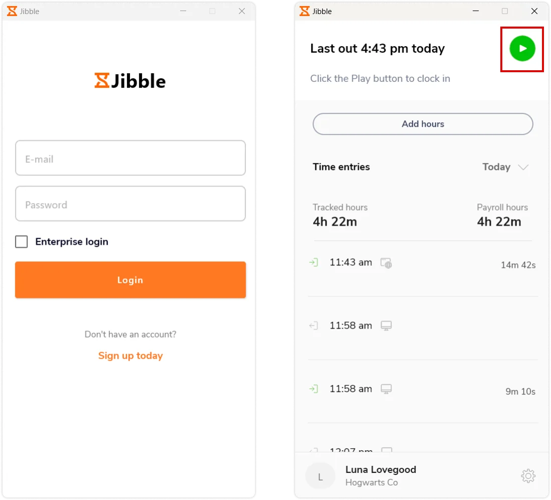 Logging in and using Jibble's desktop time tracker