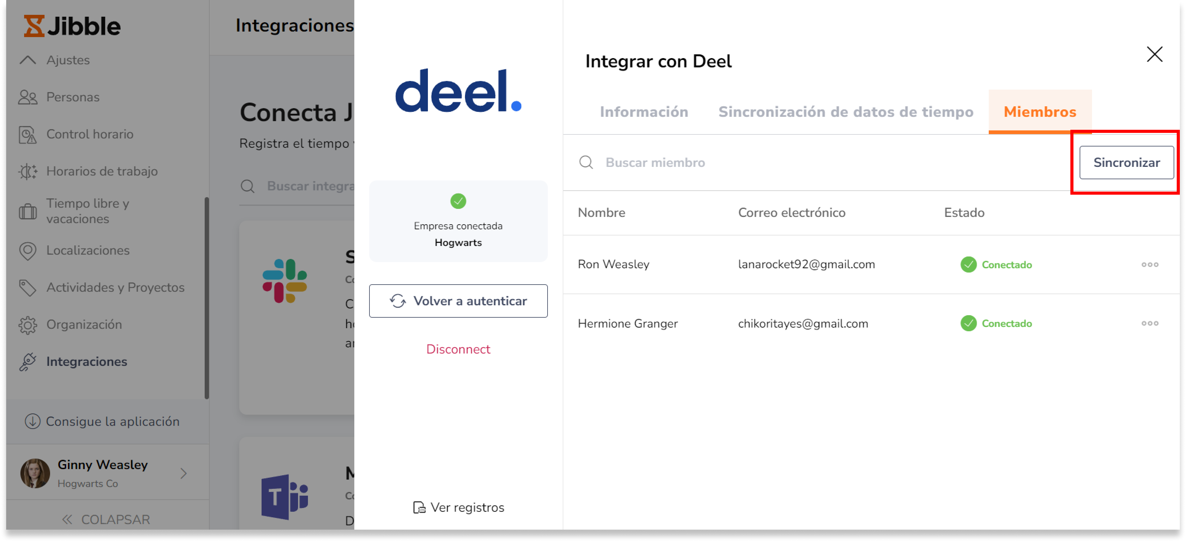 Haz clic en Ejecutar una comprobación para comprobar si tienes nuevos miembros en Deel que no coinciden con nombres completos o direcciones de correo electrónico en Jibble.