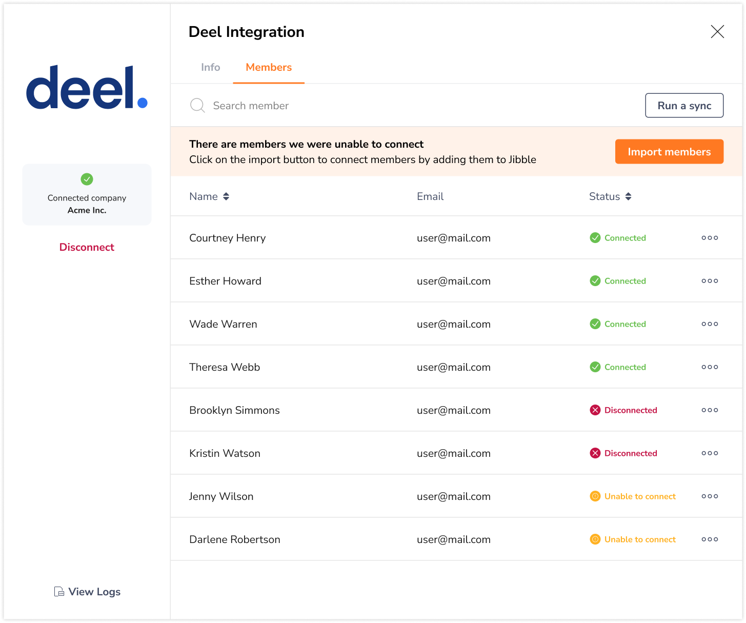 Importing members from Deel to Jibble