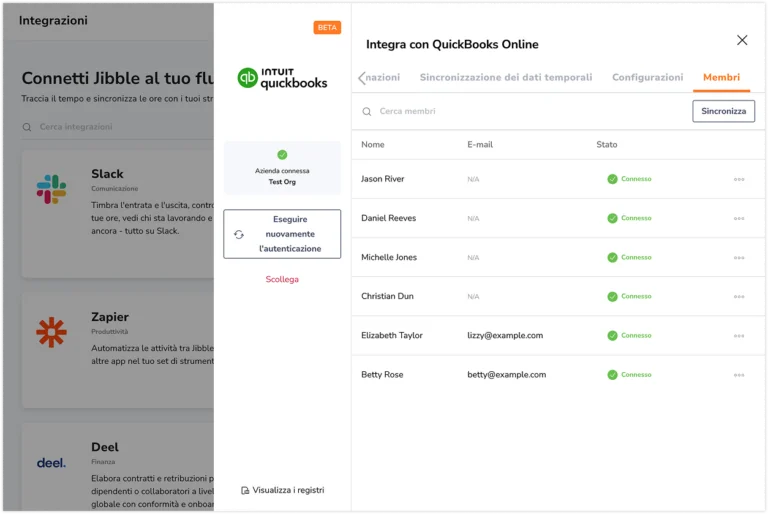 Sincronizzare i membri tra QuickBooks Online e Jibble