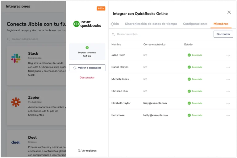 Sincronizar miembros entre QuickBooks Online y Jibble