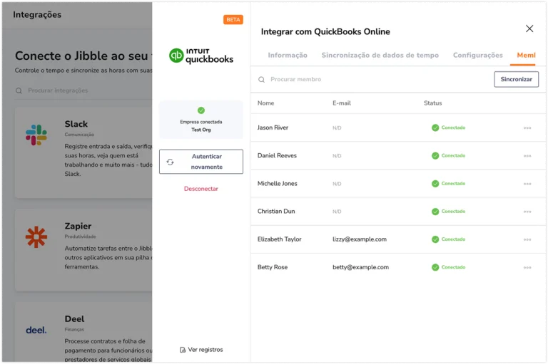 Sincronizar membros entre o QuickBooks Online e o Jibble