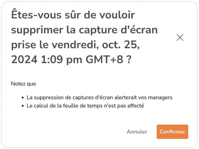 Pop-up confirmation for deleting screenshots