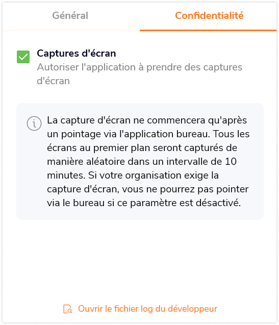 Autorisation de capture d’écran