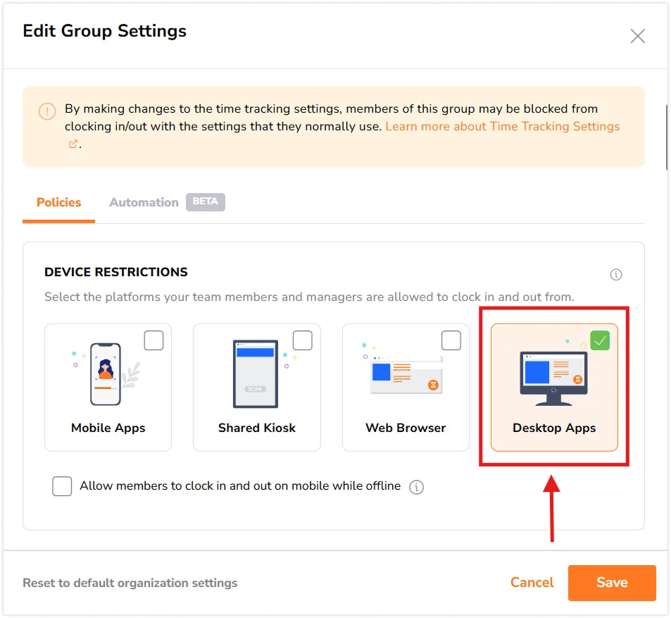 Configuring device restrictions for specific groups