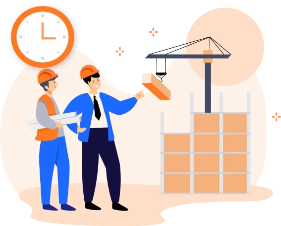 Two workers looking over a construction project.