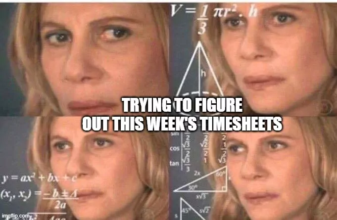 A puzzled woman trying to figure out this week's timesheets