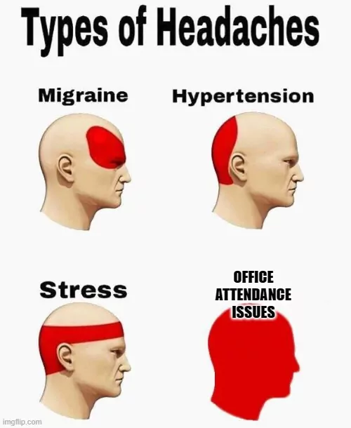 An illustrations of the types of headaches, including office attendance issues.