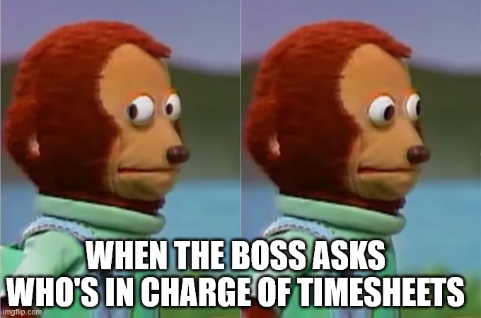 Awkward side eye from a puppet