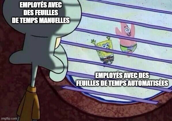 Mème de Carlo regardant Bob l’éponge et Patrick courir partout depuis une fenêtre.