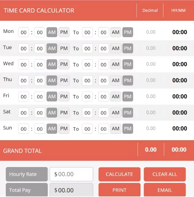 Calcolatore di cartellini di Calculate Hours