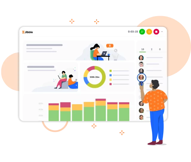 The Jibble Dashboard displaying time and attendance data in real-time.