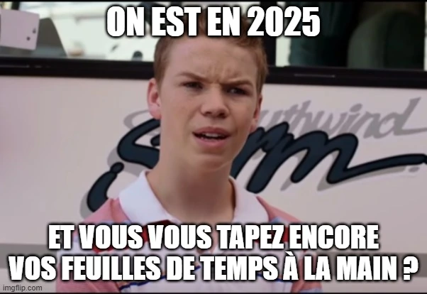Mème d'un enfant confus face aux feuilles de temps manuelles à notre époque