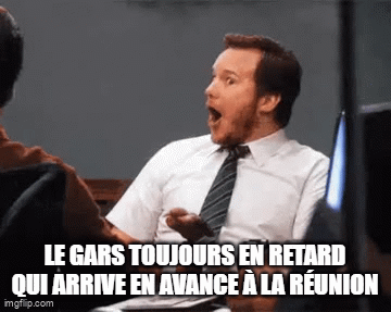 Mème sur l’assiduité à propos d’arriver en retard au travail.