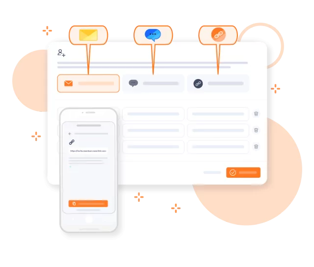 Onboarding via e-mail, SMS or link.