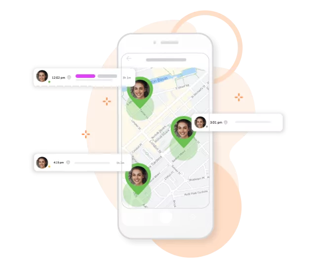 A map of employee locations shown on the Jibble mobile app.