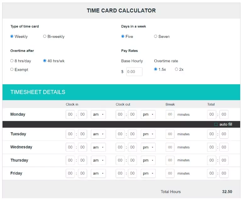 The QuickBooks time time card and timesheet calculator.