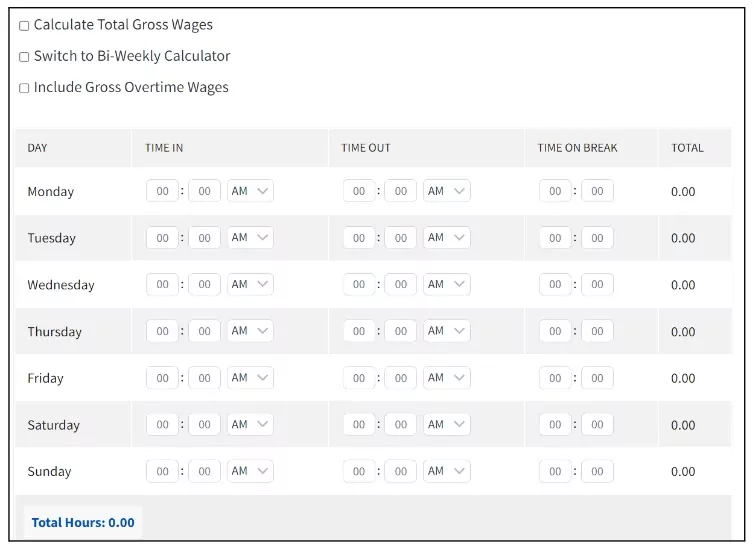 Time Clock Wizard timesheet calculator interface