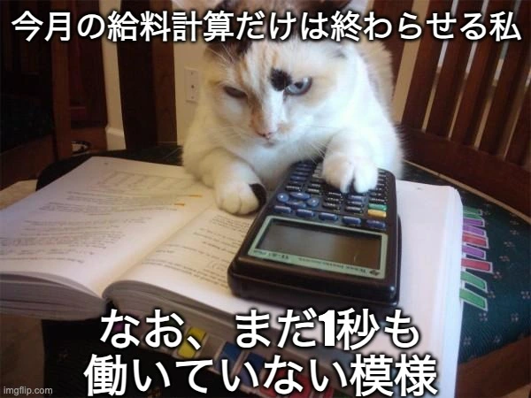 電卓を使う猫のタイムシートミーム。