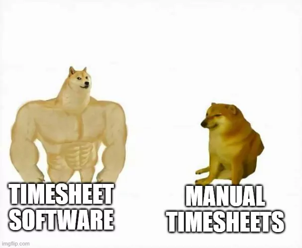Muscular dog versus cute dog timesheet meme