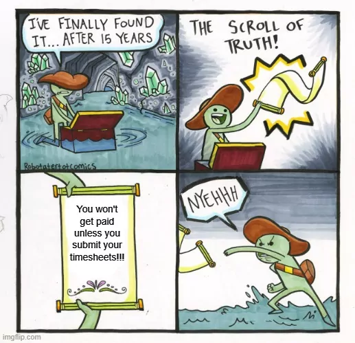 A meme of an animated person checking the scroll of truth.