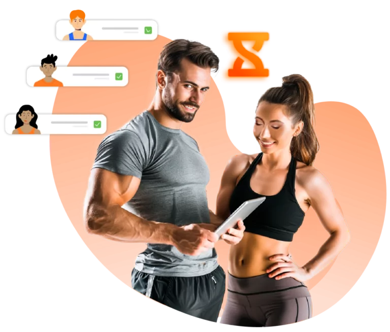 Two gym members clocking in attendance using Jibble.