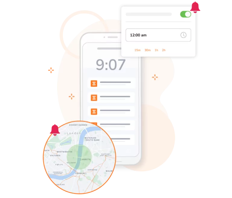 Location and time based reminders to tracking attendance.