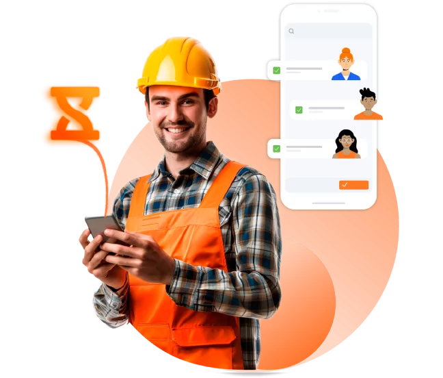 A construction worker tracking time on their mobile