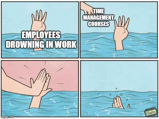 A hand struggling to stay above water, and a hand high-fiving it instead of helping it out.