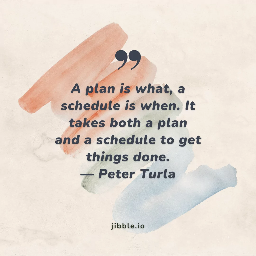 "Un plan es el qué, un calendario es el cuándo. Se necesita tanto un plan como un calendario para hacer las cosas". — Peter Turla