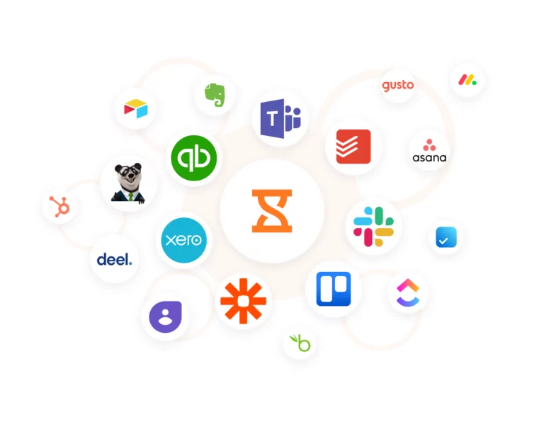 Logos dos apps com os quais o rastreador de horas do Jibble tem integração