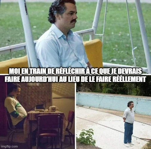Mème de Pablo Escobar en train de réfléchir et de se perdre dans ses pensées.