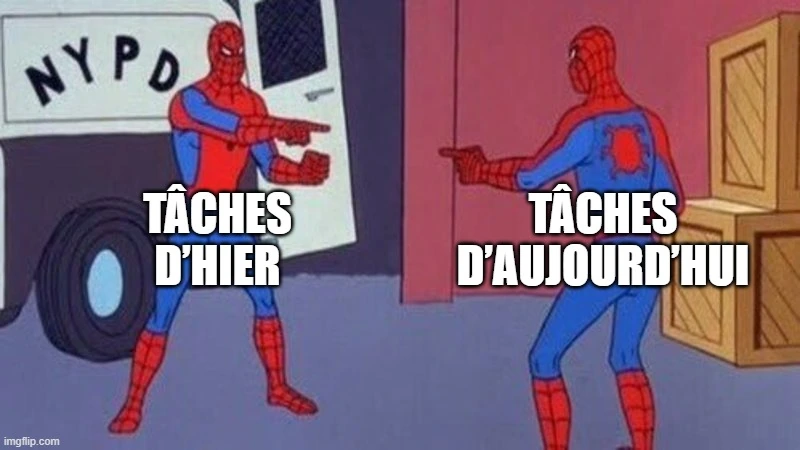 Mème de deux Spider-Man qui se pointent du doigt
