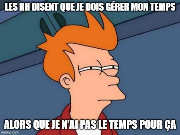 Un personnage de dessin animé sceptique sur la gestion de son temps par les RH