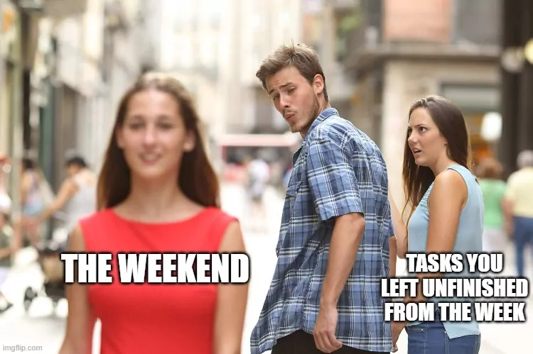A time management meme of a guy looking back at another girl while with his girlfriend.