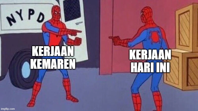 meme dua spider-man saling tunjuk
