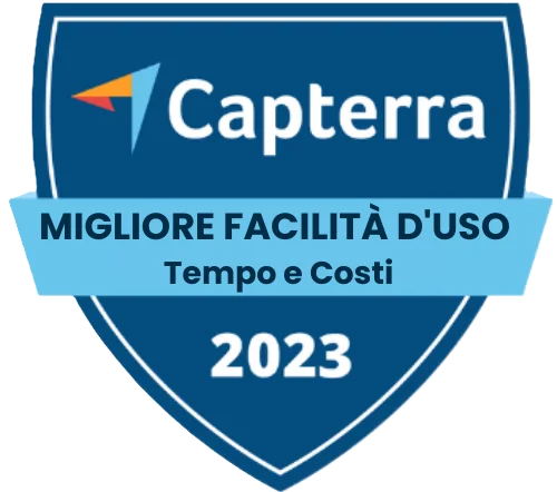 Capterra - Migliore Facilità d'Uso (Tempo e Costi) 2023 Capterra - Migliore Facilità d'Uso (Tempo e Costi) 2023