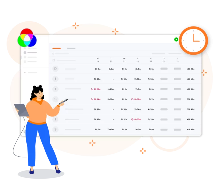 A view of timesheets from the Jibble time tracking software.