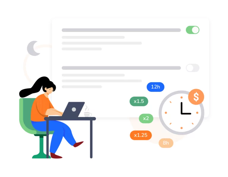 Schermata d'esempio di orari straordinari del software di registrazione del tempo.