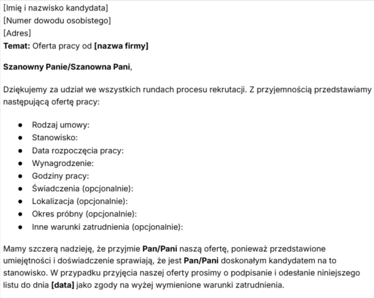 Darmowy wzór listu intencyjnego z ofertą pracy od Jibble.