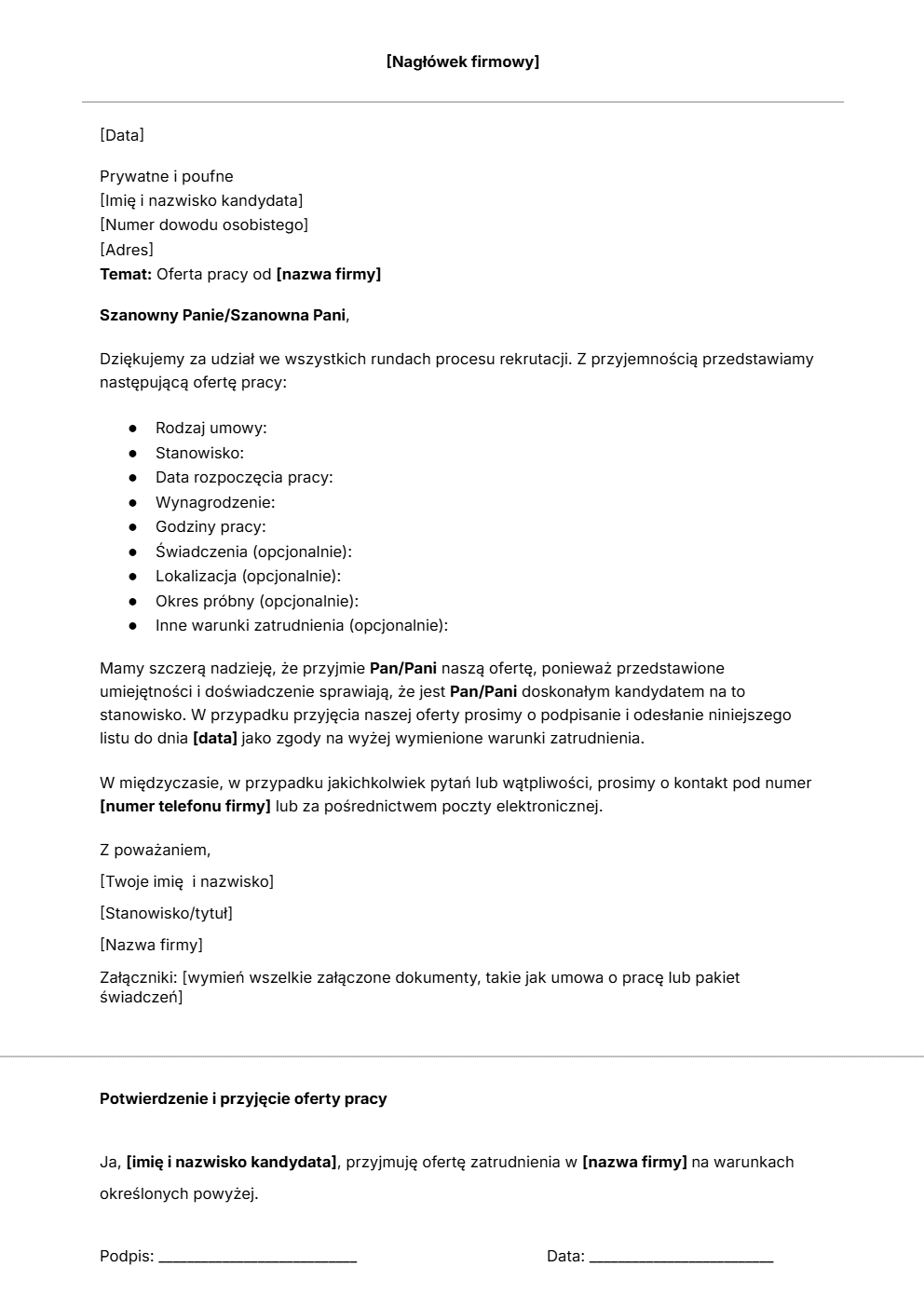 Darmowy wzór listu intencyjnego z ofertą pracy od Jibble.