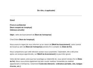 Lettre de licenciement
