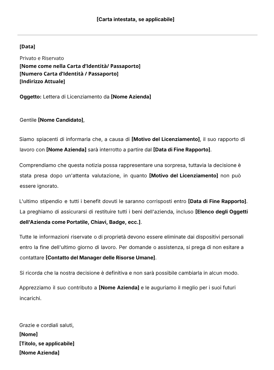 Modello Gratuito per Lettera di Licenziamento Modello per Lettera di Licenziamento di Jibble