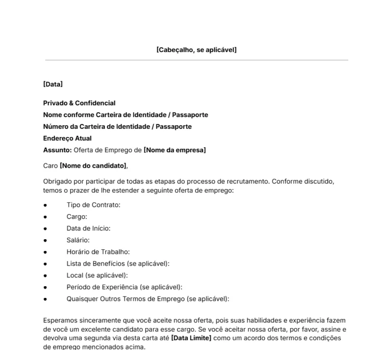 Modelo de Carta de Oferta de Emprego