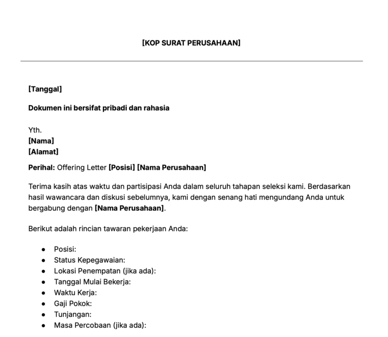 Contoh offering letter