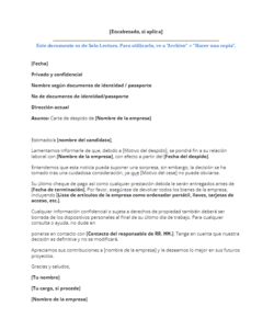Plantilla de carta de despido