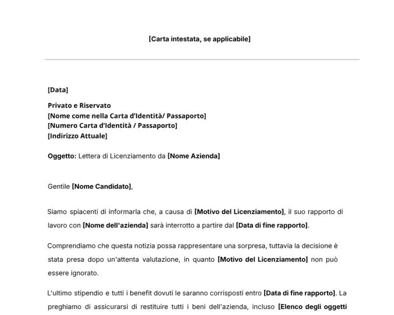 Template Lettera di Licenziamento.