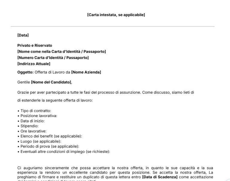 Modella per Lettera di Offerta di Lavoro.