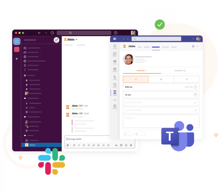 Schermata sincronizzazione Microsoft Teamns e Slack con jibble.