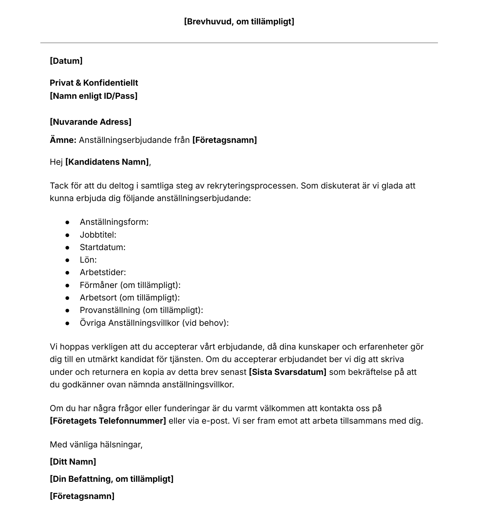 Gratis mall för anställningserbjudande